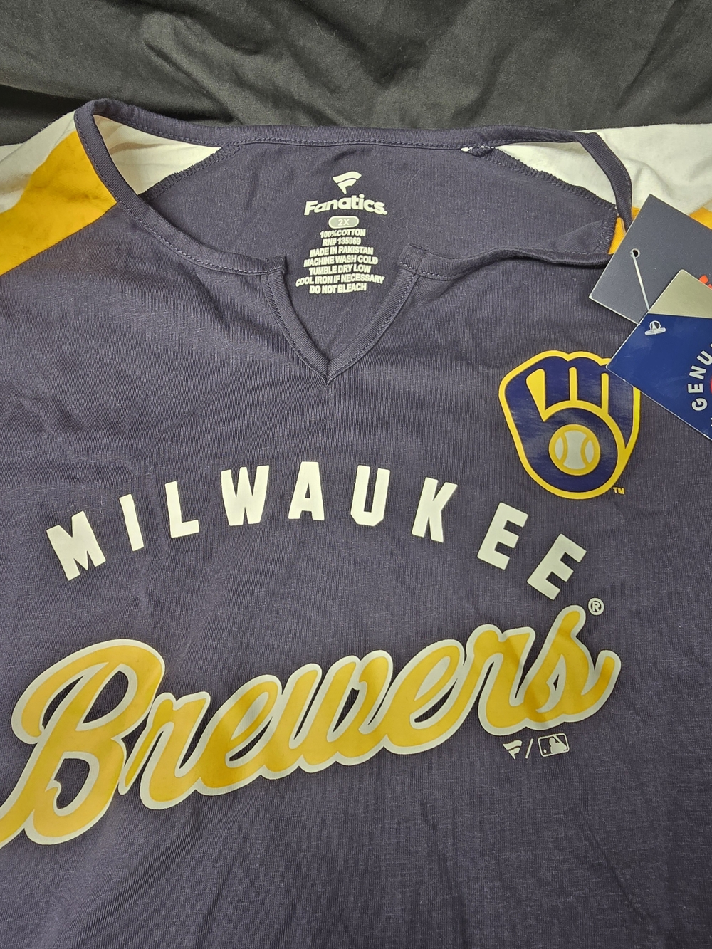 NWT Milwaukee Brewers Fanatics Jersey Style Shirt 2X XXL Navy Gold MLB - Picture 2 of 4